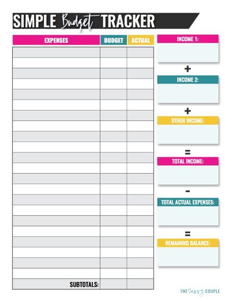Free Printable Simple Monthly Budget Template