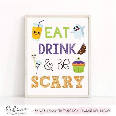 Eat Drink And Be Scary Sign Halloween Sign Printable Halloween Etsy