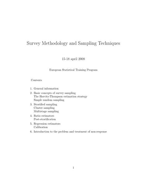 Survey Methodology And Sampling Techniques Docslib