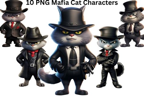 10 Png Mafia Cat Characters Clipart Grafika Przez Imagination Station