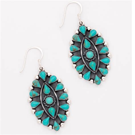 Multi Stone Oval Turquoise Earrings Southwest Indian Foundation 11145