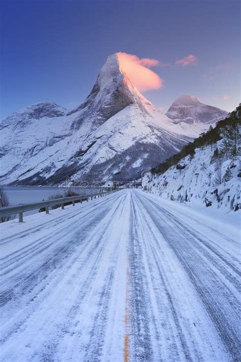 Sunrise At Stetind Mountain In Norway In Winter Stock Image Image Of