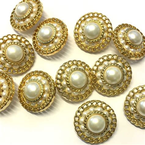 6 X 25mm Beautiful Gold Metallic Pearl Buttons Filigree Etsy Pearls