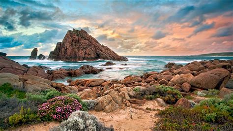 Australien Westküste Strand Steine Sonnenuntergang x Full HD K Hintergrundbilder