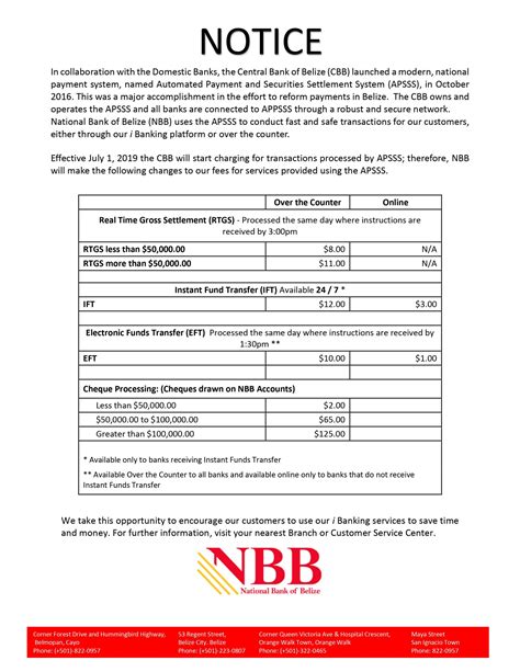 New security questions in your account. Customer Fees Notice - National Bank of Belize