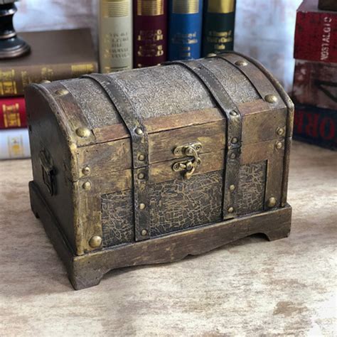 Wooden Pirate Treasure Chest Box Gem Jewelry Case Storage Organizer