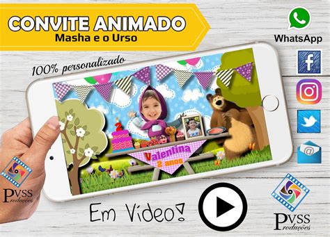 Video Convite Virtual Digital Animado Masha E O Urso Elo7