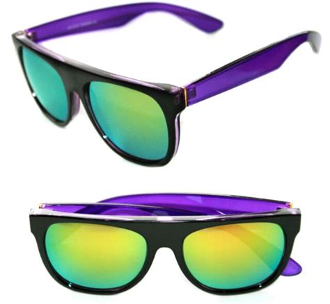 Men S Flat Top Sunglasses Impero Super Black Purple Frame Gold Mirrored Lenses Ebay