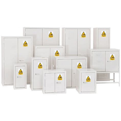 This metal is an alloy of iron, nickel, and chromium. Redditek Acid White Hazardous Material Cabinet | Hazardous Storage