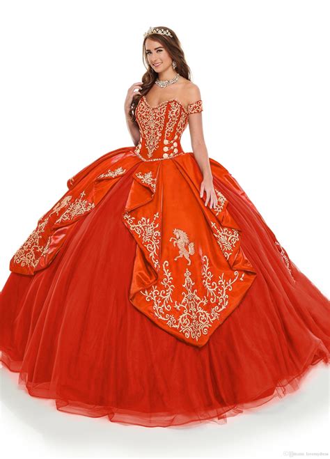 2020 Luxury Red And Gold Embroidery Ruffle Quinceanera Dresses Ball