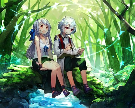 Download 1280x1024 Anime Twins Girl And Boy Forest Reading A Book