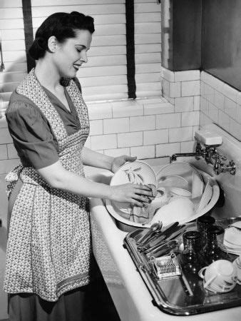 Woman Washing Dishes In Kitchen Sink Vintage Life Vintage Housewife