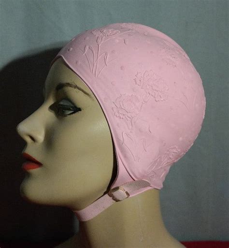 Vintage Rubber Swim Cap In Pink Carnations Made By Us Royal Bathing