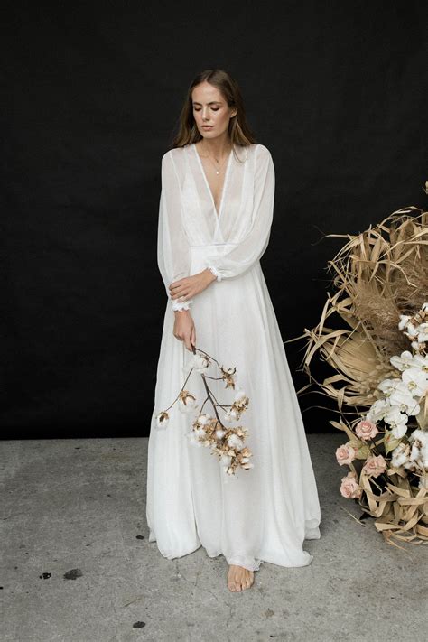 Lumina Gown 70s Long Sleeve Wedding Dress — Amy New Bridal Casual