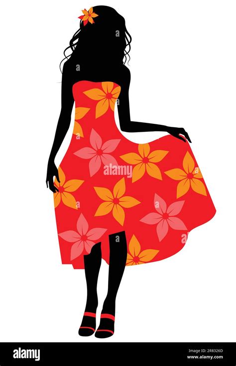 Vector Illustration Of A Girl In Red Dress Silhouette Stock Vector