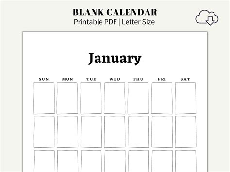 Blank Calendar Printable Blank Monthly Calendar Printable Etsy