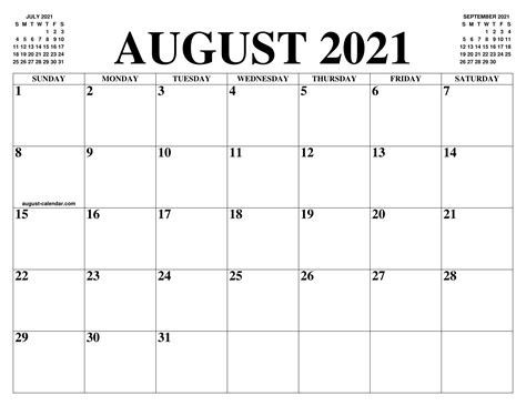 August 2021 Calendar Of The Month Free Printable August Calendar Of