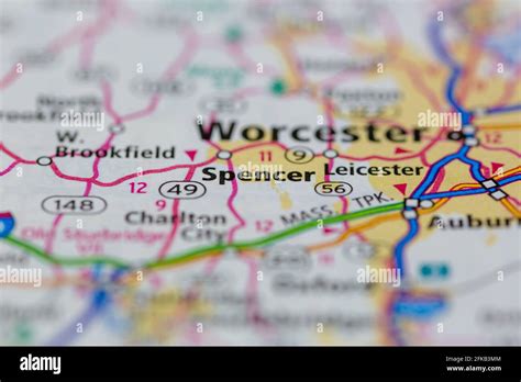 Spencer Massachusetts Usa Shown On A Geography Map Or Road Map Stock