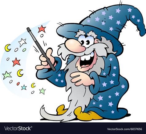 Cartoon Of A Happy Old Wizard Magic Man Holding Vector Image