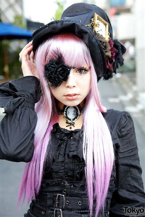 Striking Harajuku Gothic Style W Pink Hair Eye Patch Corset