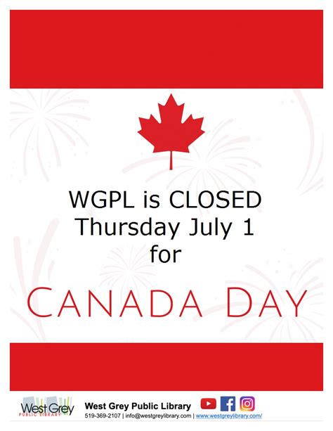 Canada Day Closure West Grey Public Library