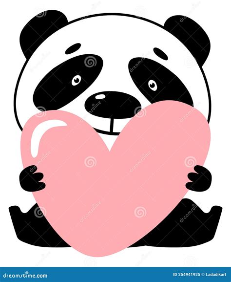 Cute Panda With Heart Love Symbol Stock Illustration Illustration Of