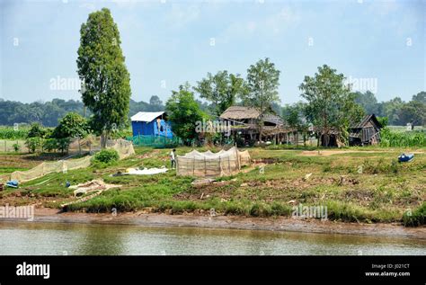 Rural Settlements On The Banks Of The Mekong River Cambodia Stock