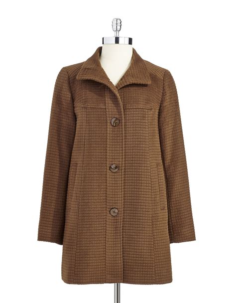 Jones New York Petite Wool Quilted Coat In Brown Lyst