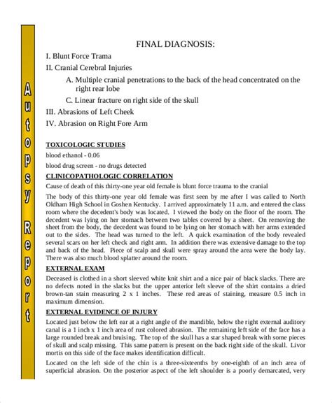 Autopsy Report Template 6 Free Word Pdf Documents Download