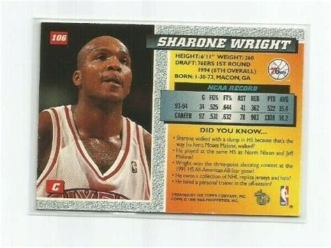 Sharone Wright 76ers 1994 95 Topps Mb Gold Draft Pick Rookie Card