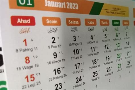 Kalender Jawa Senin 2 Januari 2023 Lengkap Dengan Hari Pasaran Weton