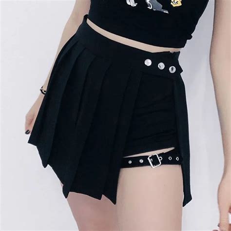 Goth Girl Punk Fashion Skirt Women Fake Two Pieces Irregular Mini Skirt