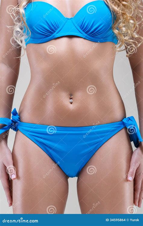 Slim Model In Blue Bikini Studio Shot Stock Photo Image Of Posing Sensual