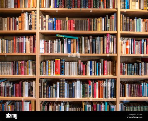 Image Of Wooden Book Shelf With Books In Library Stock Photo Alamy