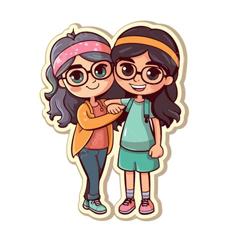 兩個女孩牽手剪貼畫 向量 貼紙設計與卡通可愛的友誼隔離 貼紙向量圖案素材免費下載，png，eps和ai素材下載 Pngtree
