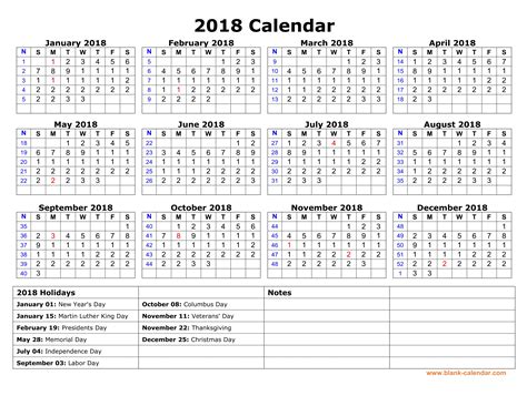 2018 Calendar Printable