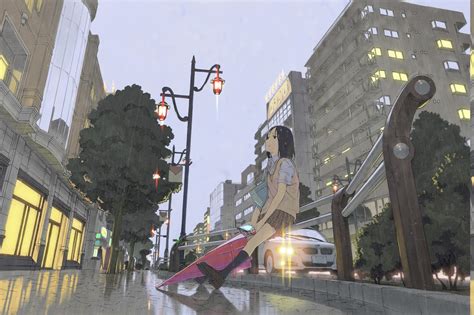 2804944 Umbrella Rain City Schoolgirls Alone Waiting Anime Anime