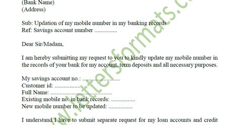 Request to change my cell. Request Letter to Bank to Add/ Change/ Update Mobile Number