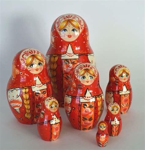 Vintage Russian Nesting Dolls 7 Eggs Carved Wood Painted Blond Girls 7
