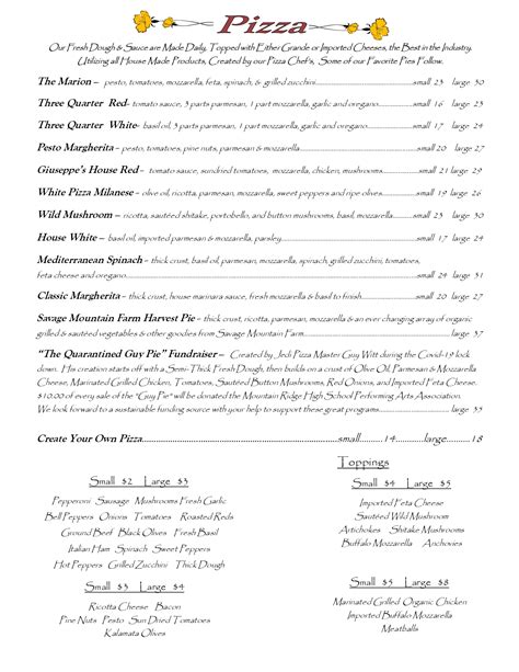 Full Menu Giuseppe S Italian Restaurant