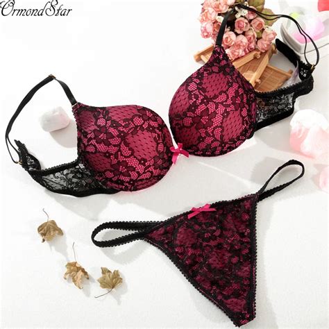 fashion women sexy bra brief set embroidery floral lace lingerie push up padded bras and panty