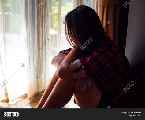 Sad Woman Hug Her Knee Image Photo Free Trial Bigstock