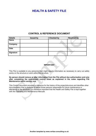 Health And Safety File Template Health And Safety Consultants