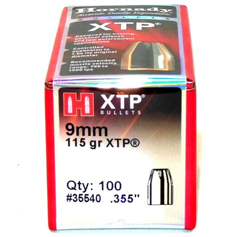 Hornady 9mm 115 Gr Hp Xtp Bullets 100 Ct Powder Valley