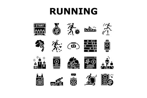 Running Athletic Sport Collection Icons Set Vector 1041355
