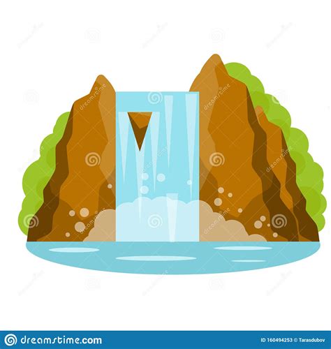 Waterfall On Mountain Rocks And Water Stock Vector Illustration Of