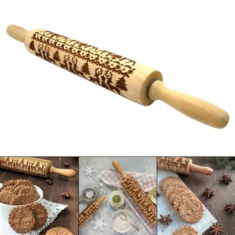 35cm43cm Christmas Embossing Rolling Pin Baking Cookies Noodle Biscuit