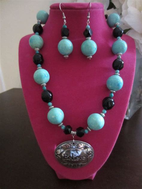 Turquoise Believe Necklace Earring Set By BeadyEyeDesignTN 32 00