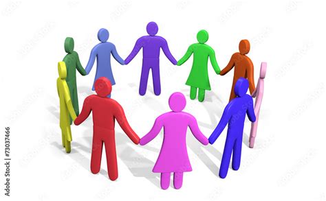 Plenty Of Colorful People Standing In A Circle Holding Hands Stock