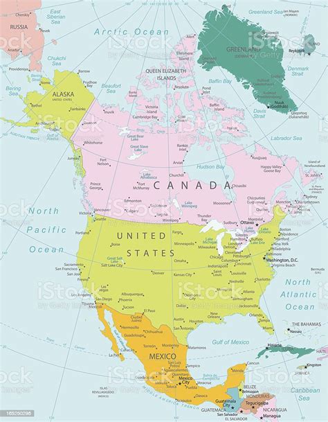 North America Highly Detailed Political Map Stockvectorkunst En Meer